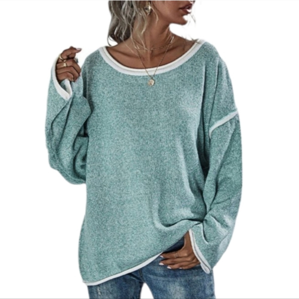 Exlura Boho Crewneck Light Green Sweater Knit Top L